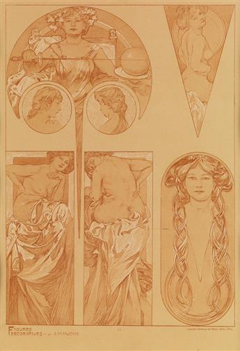 ALPHONSE MUCHA (1860-1939). [FIGURES DÉCORATIFS.] Group of 4 plates. 1905. Each approximately 15x11 inches, 40x28 cm. [Emile Levy, Pari